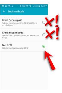 Menuvariante: Wählen Sie auch hier unbedingt NUR GPS!